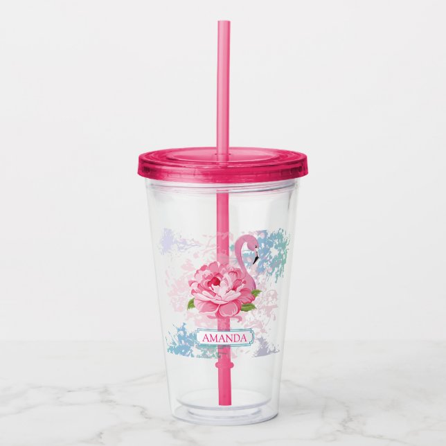 Monogram Pink Flamingo Acryltrinkbecher (Vorderseite)
