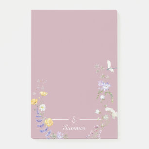 Monogram Pink Floral Butterfly Botanische Hütte Post-it Klebezettel