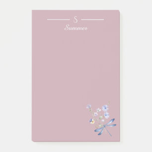 Monogram Pink Floral Dragonfly Botanische Hütte Post-it Klebezettel
