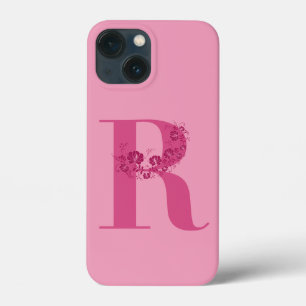 Monogram Pink Floral Letter R iPhone Case