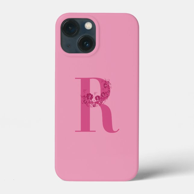 Monogram Pink Floral Letter R iPhone Case (Rückseite)