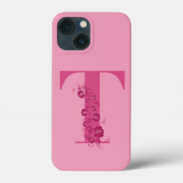 Monogram Pink Floral Letter T iPhone Case