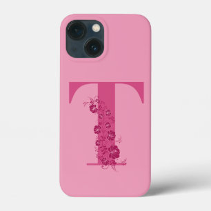 Monogram Pink Floral Letter T iPhone Case