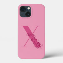 Monogram Pink Floral Letter X iPhone Case