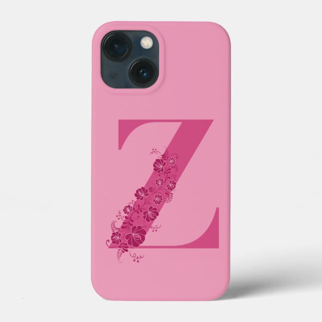 Monogram Pink Floral Letter Z iPhone Case (Rückseite)