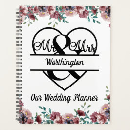 Monogram Pink Floral Name Heart Wedding Planer