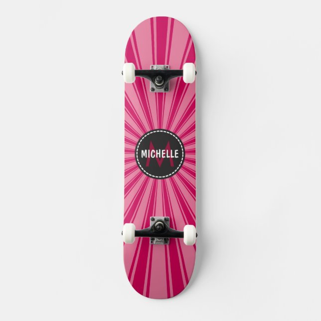 Monogram Pink Funky Sun Rays Muster Skateboard (Vorderseite)