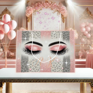 Monogram Pink Glitzer Eyelashes Leopard Große Geschenktüte