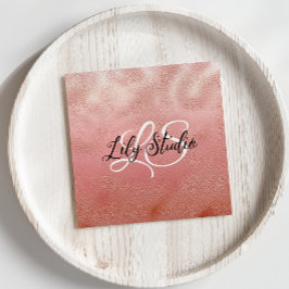 Monogram Pink Glitzer Texted Business Card Quadratische Visitenkarte