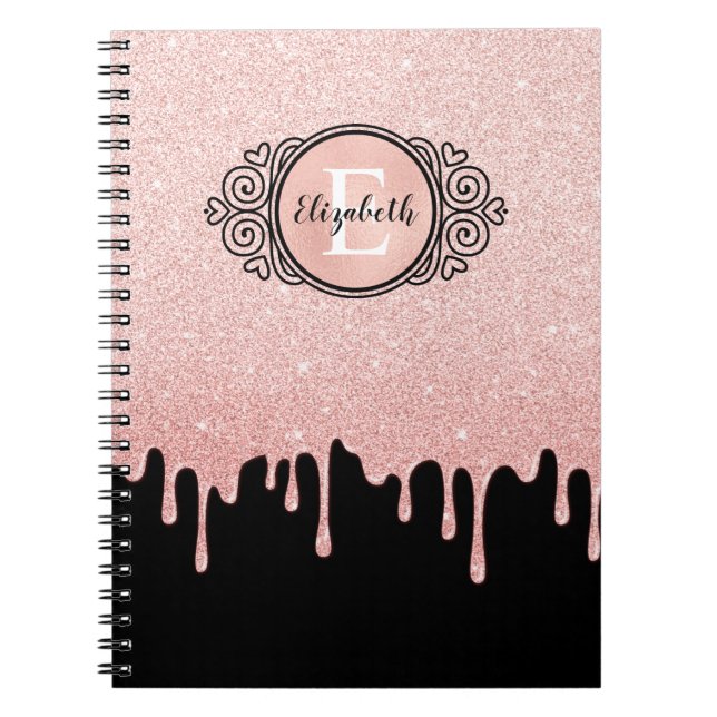 Monogram Pink Glitzer Tropfens Artist Sketch Book Notizblock (Vorderseite)
