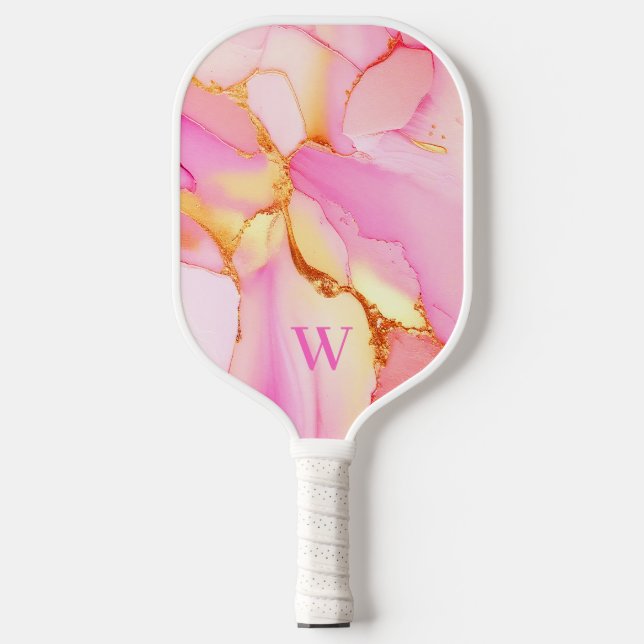 Monogram Pink Gold Abstrakt Pickleball Schläger (Vorderseite)