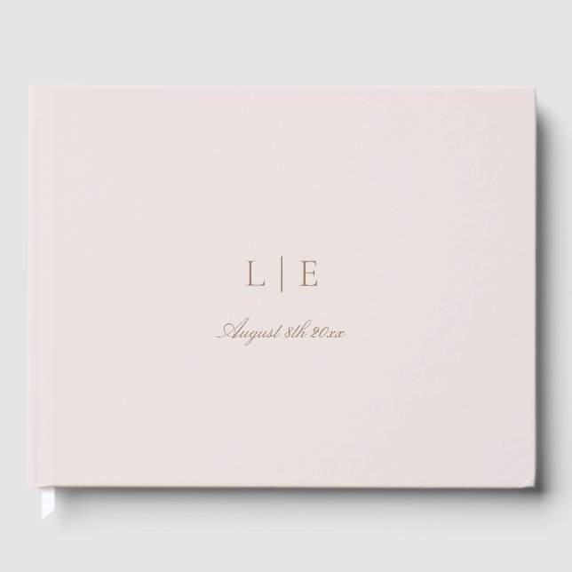 Monogram Pink Gold Minimalistisch Elegante Hochzei Gästebuch (Vorderseite)
