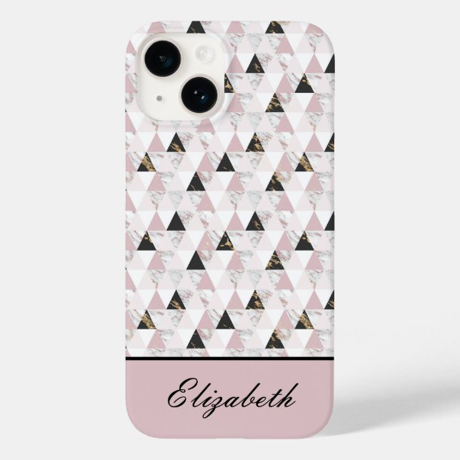 Monogram Pink Gold Schwarz-weiß Marble Geometric Case-Mate iPhone 14 Hülle (Rückseite)