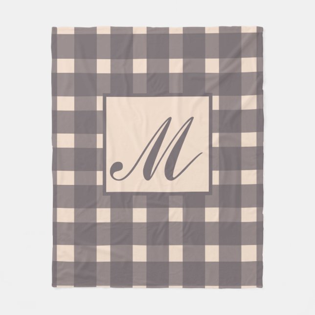 Monogram Pink Gray Gingham Pattern Fleecedecke (Vorderseite)