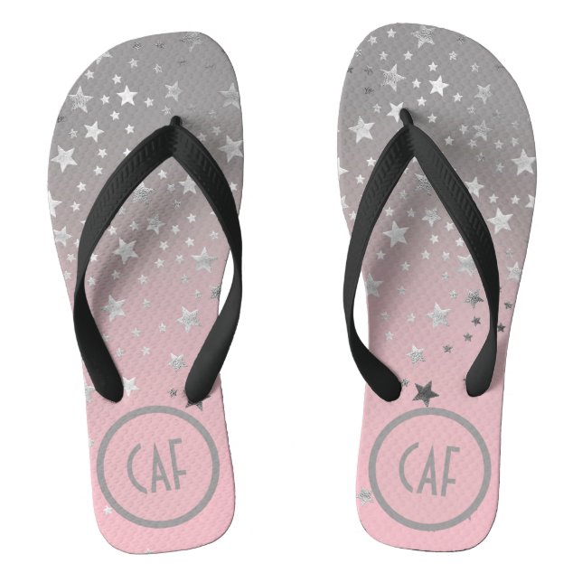 Monogram Pink Gray Stars Ombre Stilvolle Chic Tren Flip Flops (Fußbett)