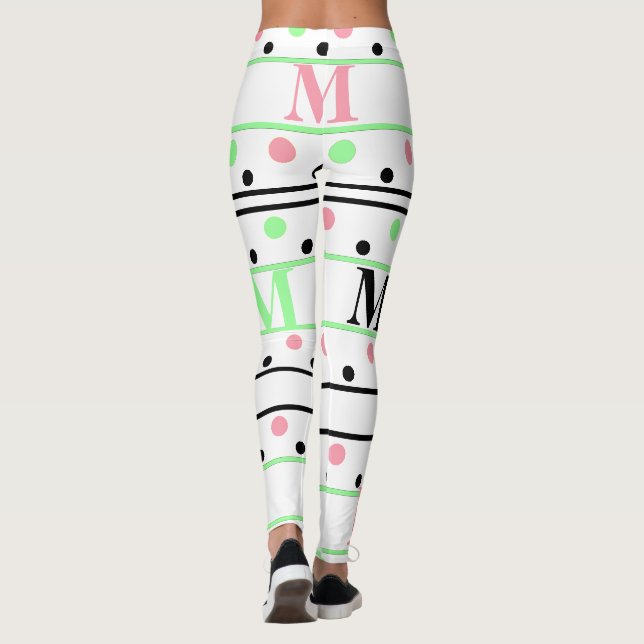Monogram Pink Green Black Polka Dots Leggings (Rückseite)