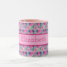 Monogram Pink Green Blue Tropical Blume Tasse