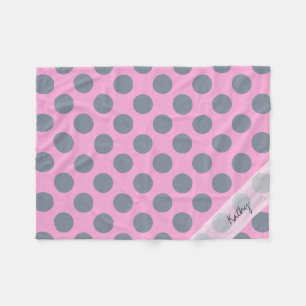Monogram Pink Grey Chic Polka Dot Pattern Fleecedecke