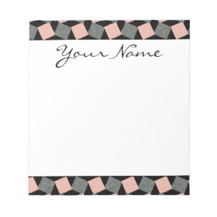 Monogram Pink Grey Geometric Ikat Square Pattern Notizblock