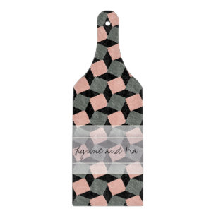 Monogram Pink Grey Geometric Ikat Square Pattern Schneidebrett