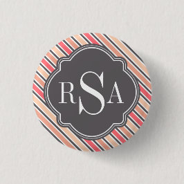 Monogram Pink Grey White Stripe Muster Button