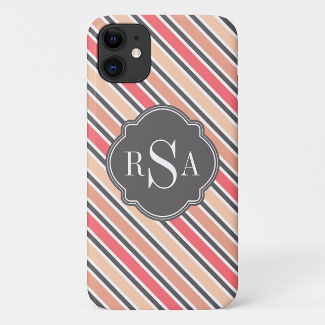 Monogram Pink Grey White Stripe Muster Case-Mate iPhone Hülle (Rückseite)