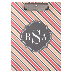 Monogram Pink Grey White Stripe Muster Klemmbrett