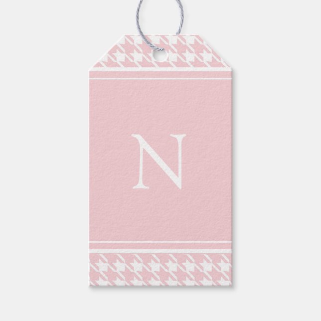 Monogram Pink Hahnentrittmuster Karo Geschenkanhänger (Vorderseite)