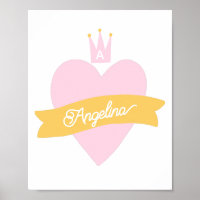 Monogram Pink Heart Crown Name Gircess Princess