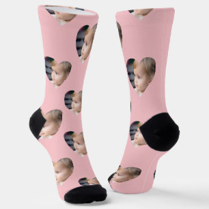 Monogram Pink Hearts Kids Foto Custom Face Socken