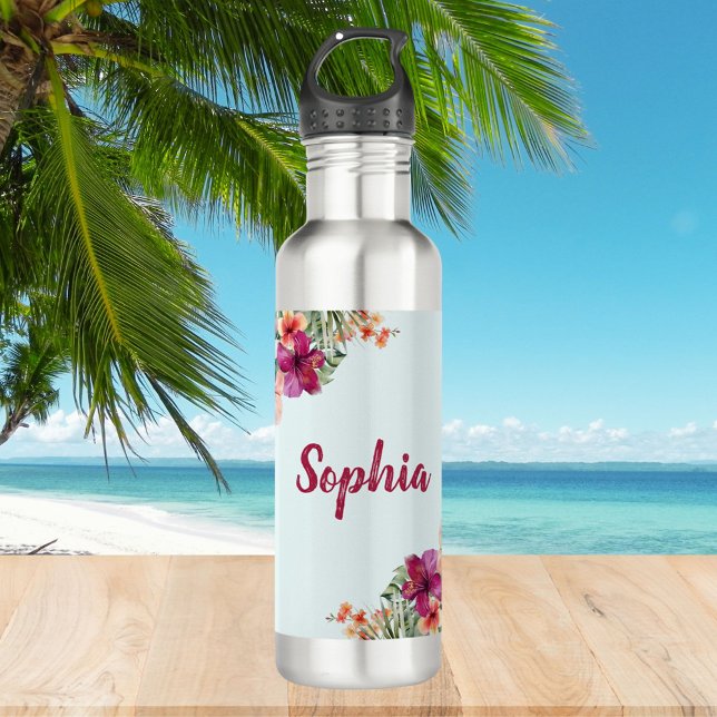 Monogram Pink Hibiskus Blume Tropenflora Edelstahlflasche (In situ)