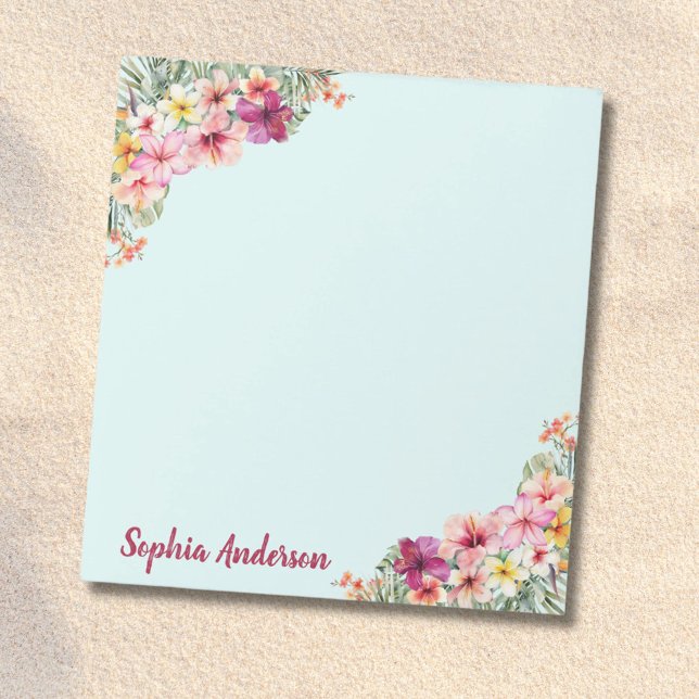 Monogram Pink Hibiskus Blume Tropenflora Notizblock (Close up)