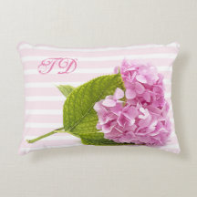 Monogram Pink Hydrangea Bloral Akzent Pillow