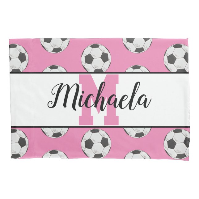 Monogram Pink Initial Soccer Ball Muster Kissenbezug (Vorderseite)