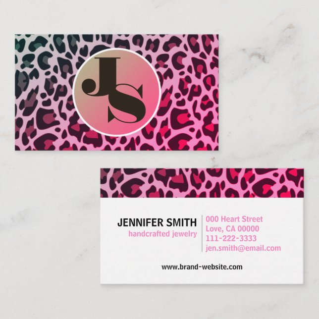 Monogram Pink Leopard Print Rockabilly Muster Visitenkarte (Vorne/Hinten)
