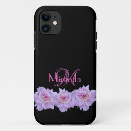 Monogram Pink Lila Peonies Chic Retro Typografie Case-Mate iPhone Hülle
