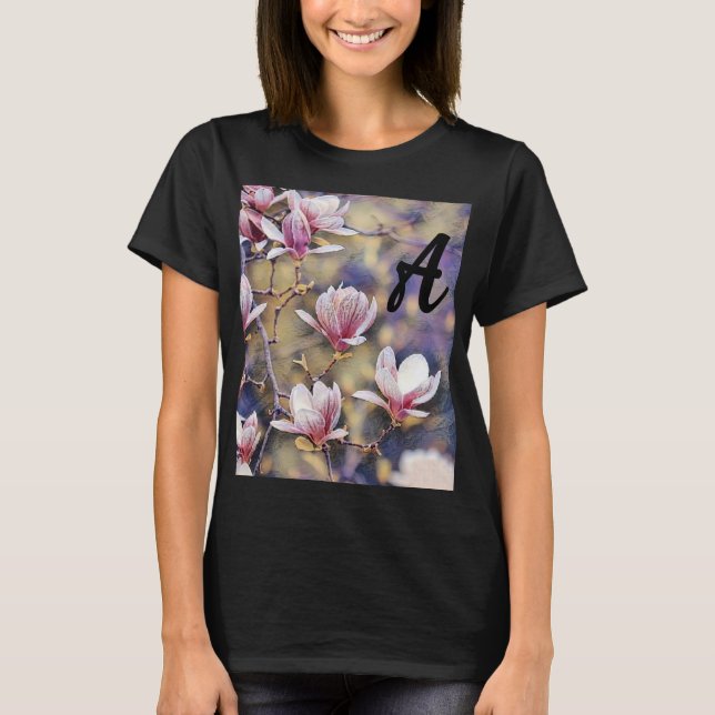 Monogram Pink magnolia Ast Aquarell lila T-Shirt (Vorderseite)
