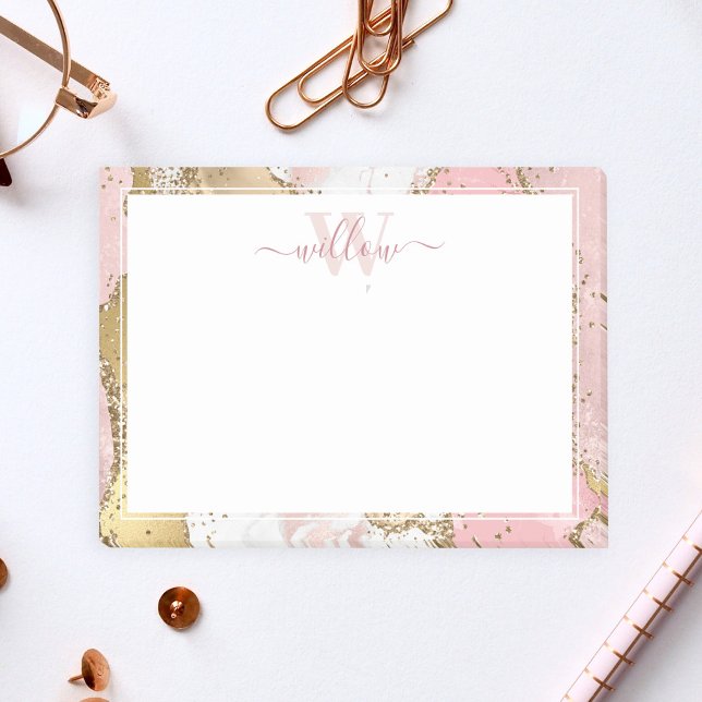 Monogram Pink Marble Gold Foil Graphic Post-it Klebezettel (Von Creator hochgeladen)