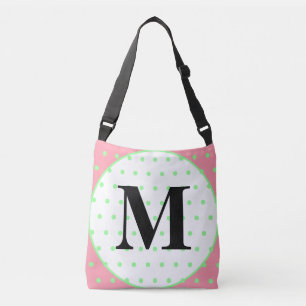 Monogram Pink Mint Green Polka Dots Tragetaschen Mit Langen Trägern