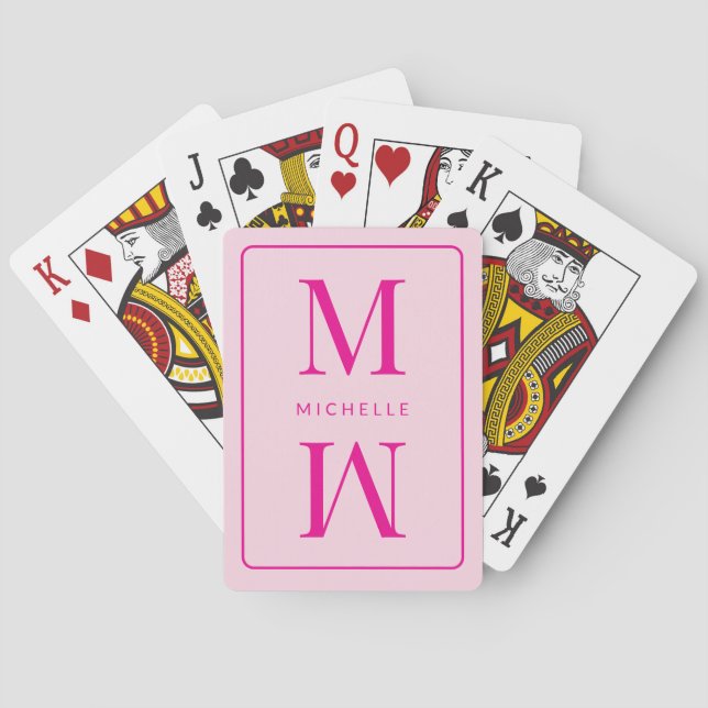 Monogram Pink Modern Inital Girl Chic Simple Glam Spielkarten (Rückseite)
