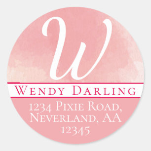 Monogram Pink Name Name Adresse Runder Aufkleber