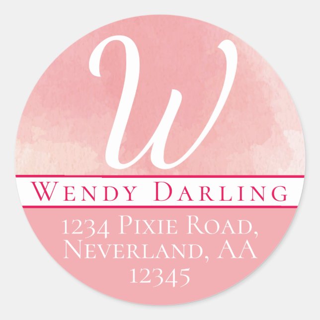 Monogram Pink Name Name Adresse Runder Aufkleber (Vorderseite)