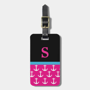 Monogram Pink Nautical Anchor Muster Gepäckmarke Gepäckanhänger