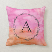 Monogram Pink Orange Wasserfarbkissen Initial