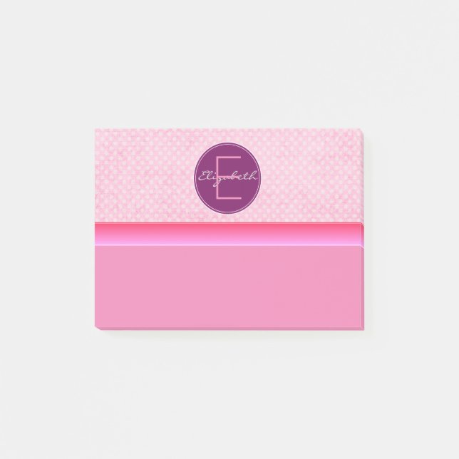 Monogram Pink Polka Dots Post-it Klebezettel (Vorderseite)