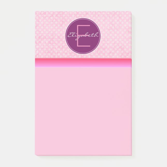 Monogram Pink Polka Dots Post-it Klebezettel (Vorderseite)