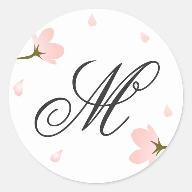 Monogram Pink Sakura Kirschblüten Custom Runder Aufkleber (Vorderseite)