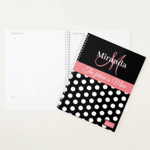 Monogram Pink Schwarz-weiß Polka Dot Planer