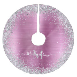 Monogram Pink Silver Glitzer Girly Glam Polyester Weihnachtsbaumdecke