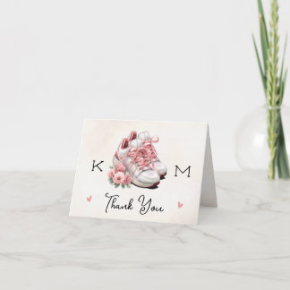 Monogram Pink Sneaker Floral Foto Brautparty Dankeskarte